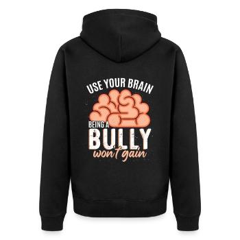 Anti-Mobbing-Mobbing-Tag der Einheit - Unisex Premium Bio Zip Hoodie - Schwarz - Hinten - Nico (187cm)