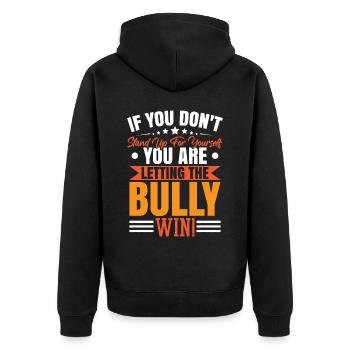 Anti-Mobbing-Freundlichkeit Nationaler Mobber - Unisex Premium Bio Zip Hoodie - Schwarz - Hinten - Nico (187cm)