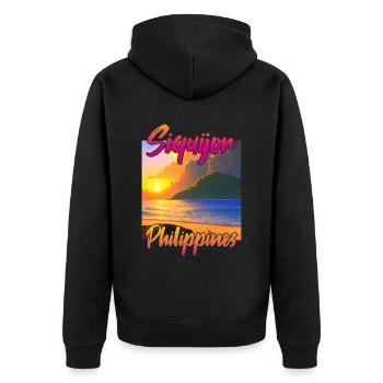Siquijor Sonnenuntergang - Unisex Premium Bio Zip Hoodie - Schwarz - Hinten - Nico (187cm)