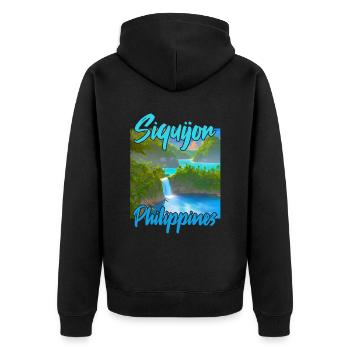 Siquijor Sonnenuntergang - Unisex Premium Bio Zip Hoodie - Schwarz - Hinten - Nico (187cm)