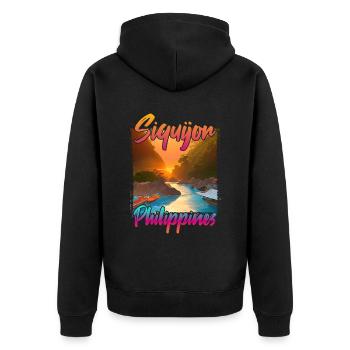 Siquijor Sonnenuntergang - Unisex Premium Bio Zip Hoodie - Schwarz - Hinten - Nico (187cm)