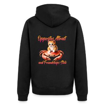 Cat on a crab - friendship - Unisex Premium Organic Zip Hoodie - black - Back - Nico (187cm)