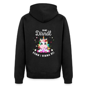 In Mei Dirndl Kumm I Nimma Nei Tracht Ersatz - Unisex Premium Bio Zip Hoodie - Schwarz - Hinten - Nico (187cm)