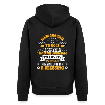 Having someone to love is Family - Unisex Premium Organic Zip Hoodie - black - Back - Nico (187cm)
