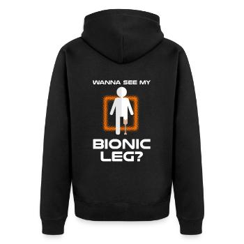 Beinprothesendesign und Beinprothesen - Unisex Premium Bio Zip Hoodie - Schwarz - Hinten - Nico (187cm)
