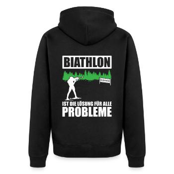 Biathlon Ist Die Lösung Für Alle Probleme - Unisex Premium Bio Zip Hoodie - Schwarz - Hinten - Nico (187cm)