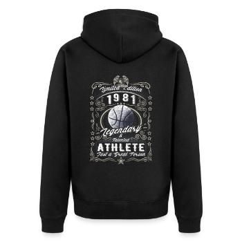 Vintage 1981 Basketball Cadeau d’anniversaire Hobby - Veste à capuche bio Premium Unisexe - noir - Dos - Nico (187cm)