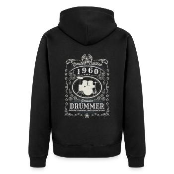Vintage 1960 Drummer Geburtstag Geschenk Hobby - Unisex Premium Bio Zip Hoodie - Schwarz - Hinten - Nico (187cm)