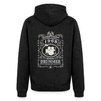 Vintage 1968 Drummer Birthday Gift Hobby - Unisex Premium Organic Zip Hoodie - black - Back - Nico (187cm)