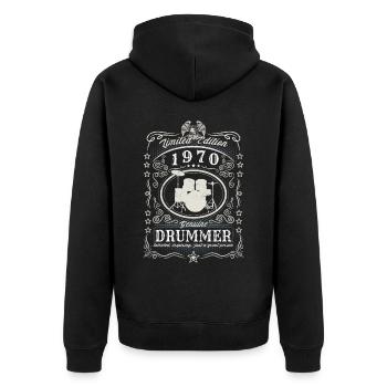 Vintage 1970 Drummer Geburtstag Geschenk Hobby - Unisex Premium Bio Zip Hoodie - Schwarz - Hinten - Nico (187cm)