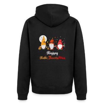 Happy HalloThanksMas Zwerge Halloween Christmas - Unisex Premium Bio Zip Hoodie - Schwarz - Hinten - Nico (187cm)