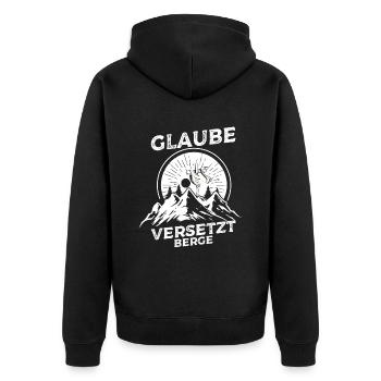 Glaube Versetzt Berge Religion Jesus Kreuz Gott - Unisex Premium Bio Zip Hoodie - Schwarz - Hinten - Nico (187cm)