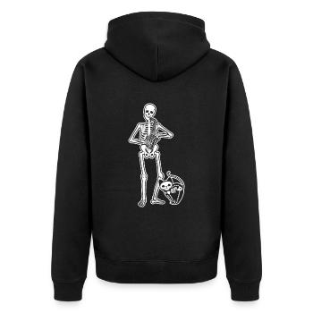 Skeleton Saxophone Cat - Unisex Premium Bio Zip Hoodie - Schwarz - Hinten - Nico (187cm)