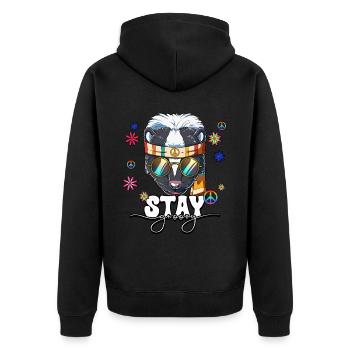 60er 70er Jahre Kostüm Stay Groovy Hippie - Unisex Premium Bio Zip Hoodie - Schwarz - Hinten - Nico (187cm)