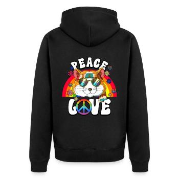60er 70er Jahre Kostüm Peace Love Hippie - Unisex Premium Bio Zip Hoodie - Schwarz - Hinten - Nico (187cm)
