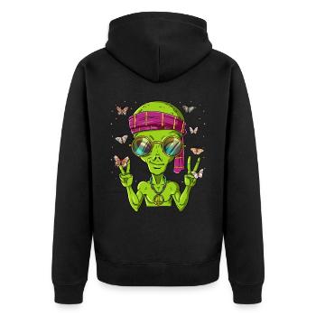 60s 70s Costume Groovy Hippie - Veste à capuche bio Premium Unisexe - noir - Dos - Nico (187cm)