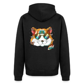 60er 70er Jahre Kostüm Groovy Hippie - Unisex Premium Bio Zip Hoodie - Schwarz - Hinten - Nico (187cm)