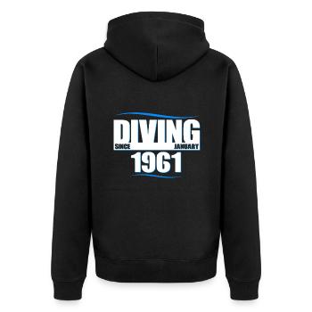 Anniversaire du plongeur - Plongée depuis janvier 1961 - Veste à capuche bio Premium Unisexe - noir - Dos - Nico (187cm)
