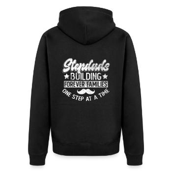 Stiefvater Vatertag Stiefpapa Geschenk Spruch - Unisex Premium Bio Zip Hoodie - Schwarz - Hinten - Nico (187cm)