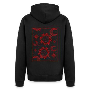 Bohemian Aesthetic Sun and Moon Pattern - Unisex Premium Organic Zip Hoodie - black - Back - Nico (187cm)