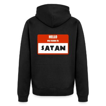 Gruseliges Halloween-Namensschild mit - Unisex Premium Bio Zip Hoodie - Schwarz - Hinten - Nico (187cm)