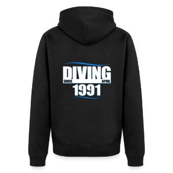 Anniversaire du plongeur - Plongée depuis avril 1991 - Veste à capuche bio Premium Unisexe - noir - Dos - Nico (187cm)