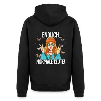 Endlich Normale Leute Hippie Goa Rave - Unisex Premium Bio Zip Hoodie - Schwarz - Hinten - Nico (187cm)