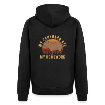 Capybara ate my homework, capybara - Unisex Premium Organic Zip Hoodie - black - Back - Nico (187cm)