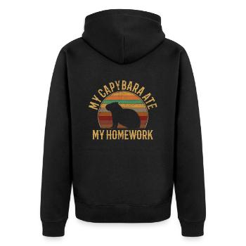 Capybara ate my homework, capybara - Unisex Premium Organic Zip Hoodie - black - Back - Nico (187cm)