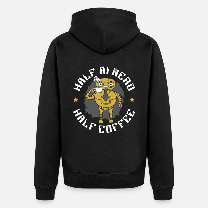 Half AI Nerd Half Coffee Artificial Intelligence - Unisex Premium Organic Zip Hoodie - black