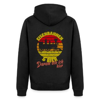 Dampflok Lokführer Eisenbahner Eisenbahn Lok Bahn - Unisex Premium Bio Zip Hoodie - Schwarz - Hinten - Nico (187cm)