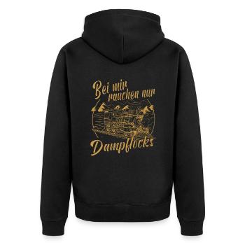 Dampflok Lokführer Eisenbahner Eisenbahn Lok Bahn - Unisex Premium Bio Zip Hoodie - Schwarz - Hinten - Nico (187cm)
