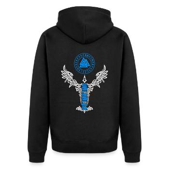 Valhalla Raben Wikinger Valknut Wotansknoten - Unisex Premium Bio Zip Hoodie - Schwarz - Hinten - Nico (187cm)