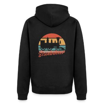 Dampflok Lokführer Eisenbahner Eisenbahn Lok Bahn - Unisex Premium Bio Zip Hoodie - Schwarz - Hinten - Nico (187cm)