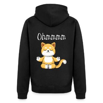 Funny Yoga Cat Ohmmmm - Unisex Premium Organic Zip Hoodie - black - Back - Nico (187cm)