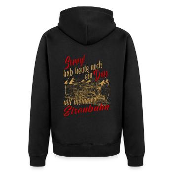 Dampflok Lokführer Eisenbahner Eisenbahn Vater - Unisex Premium Bio Zip Hoodie - Schwarz - Hinten - Nico (187cm)