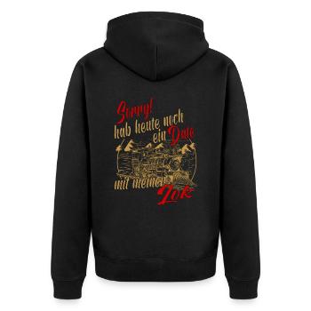 Modeleisenbahner Modeleisenbahn Modellzug Lok - Unisex Premium Bio Zip Hoodie - Schwarz - Hinten - Nico (187cm)