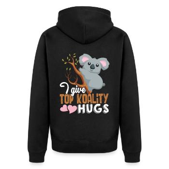 Koala Koala I Give Top Koality Hugs - Unisex Premium Organic Zip Hoodie - black - Back - Nico (187cm)
