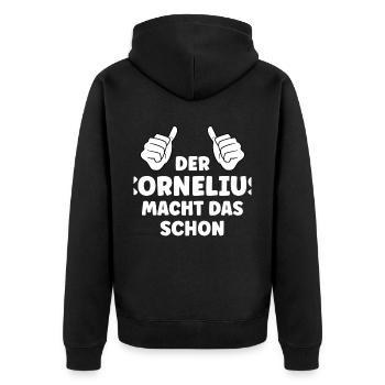 Kornelius Lustiger Spruch Vorname Name Kornelius - Unisex Premium Bio Zip Hoodie - Schwarz - Hinten - Nico (187cm)