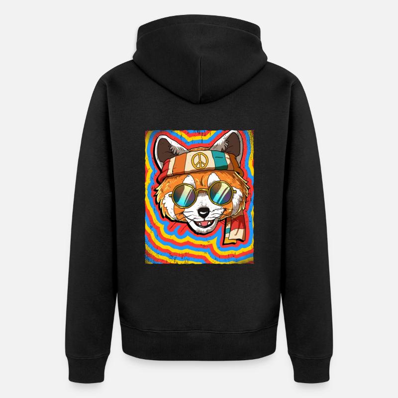 Hippie Red Panda Psychedelic Trippy - Veste à capuche bio Premium Unisexe - noir