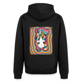 Hippie Unicorn Psychedelic Trippy - Unisex Premium Organic Zip Hoodie - black - Back - Nico (187cm)