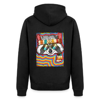 Hippie Raccoon Psychedelic Trippy - Unisex Premium Organic Zip Hoodie - black - Back - Nico (187cm)