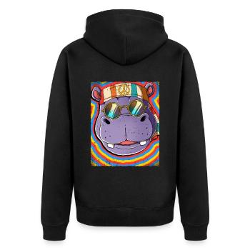 Hippie Hippo Psychedelic Trippy - Unisex Premium Organic Zip Hoodie - black - Back - Nico (187cm)