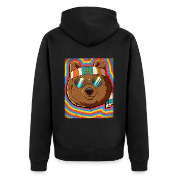 Hippie Bear Psychedelic Trippy - Unisex Premium Organic Zip Hoodie - black - Back - Nico (187cm)