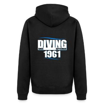 Anniversaire du plongeur - Plongée depuis septembre 1961 - Veste à capuche bio Premium Unisexe - noir - Dos - Nico (187cm)