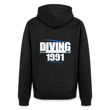 Anniversaire du plongeur - Plongée depuis juillet 1991 - Veste à capuche bio Premium Unisexe - noir - Dos - Nico (187cm)