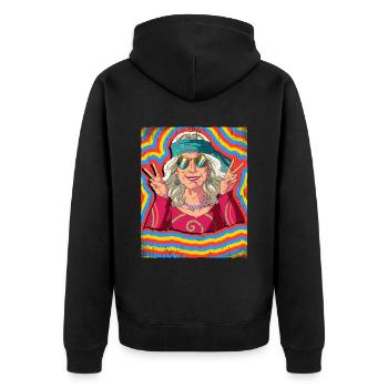 Hippie Old Woman Psychedelic Trippy - Unisex Premium Organic Zip Hoodie - black - Back - Nico (187cm)