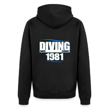 Taucher Geburtstag - Diving since August 1981 - Unisex Premium Bio Zip Hoodie - Schwarz - Hinten - Nico (187cm)