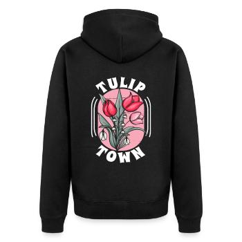 Tulpen Stadt Tulpen - Unisex Premium Bio Zip Hoodie - Schwarz - Hinten - Nico (187cm)
