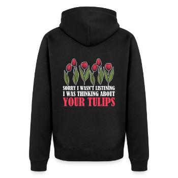 Tulpen Lustig Tulpen - Unisex Premium Bio Zip Hoodie - Schwarz - Hinten - Nico (187cm)
